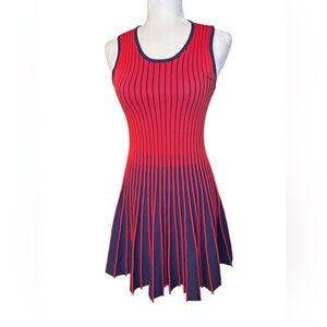FOND Ribbed Knit Fit & Flare Dress Red Navy Small